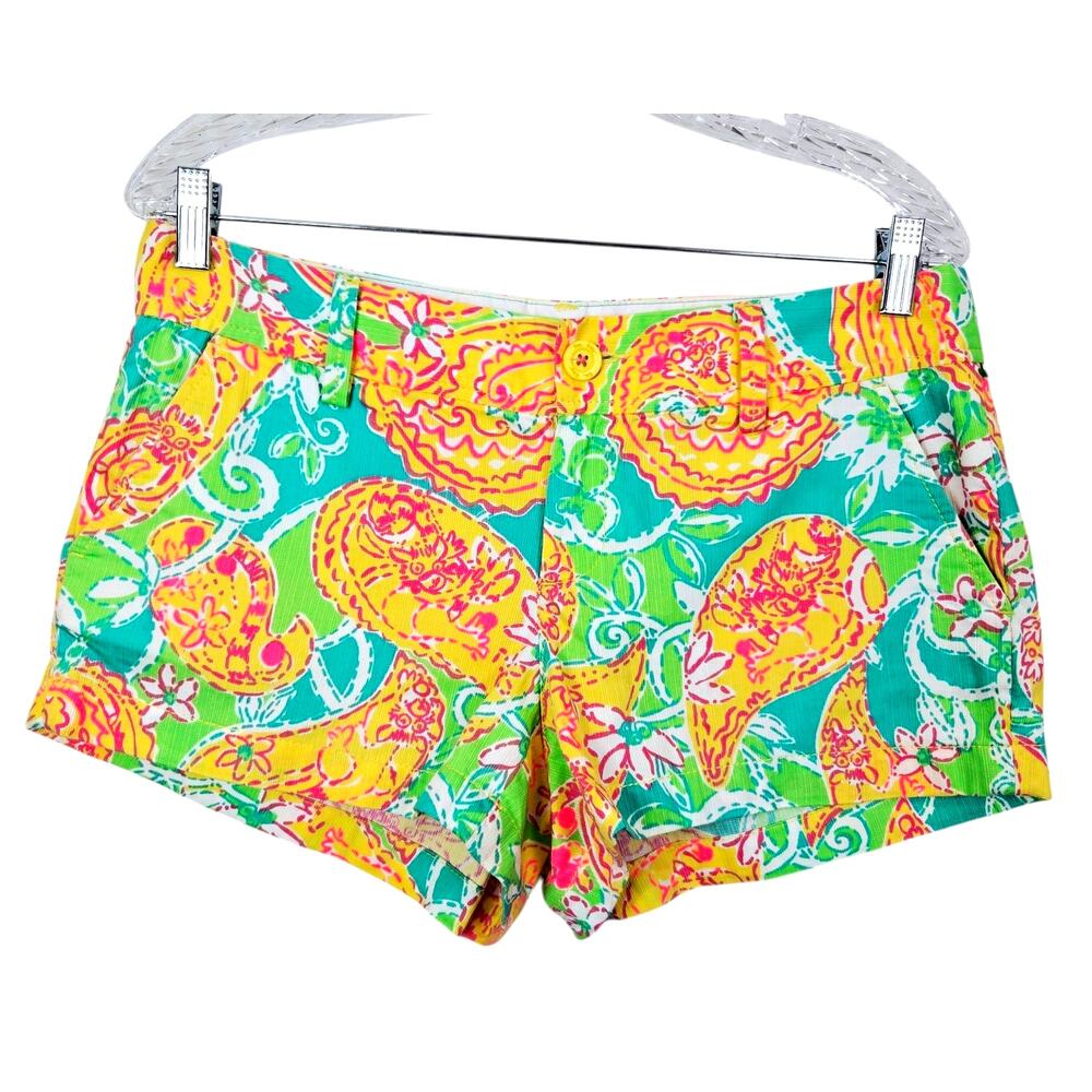 Lilly Pulitzer Women's Size 8 The Walsh Short 100% Cotton Green Yellow #925